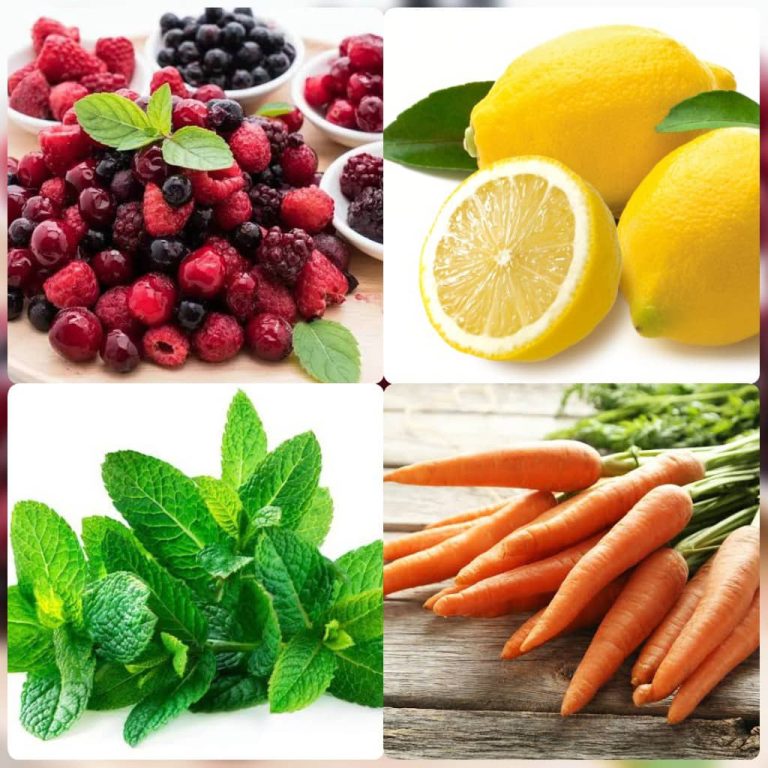 Berries, carrot, fresh mint, lemmon juice